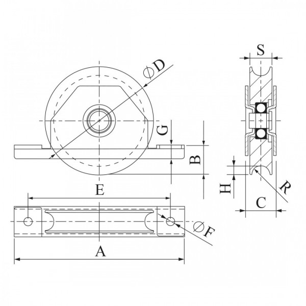 Croquis Sliding wheel "laser" screw support Ø60 angular channel