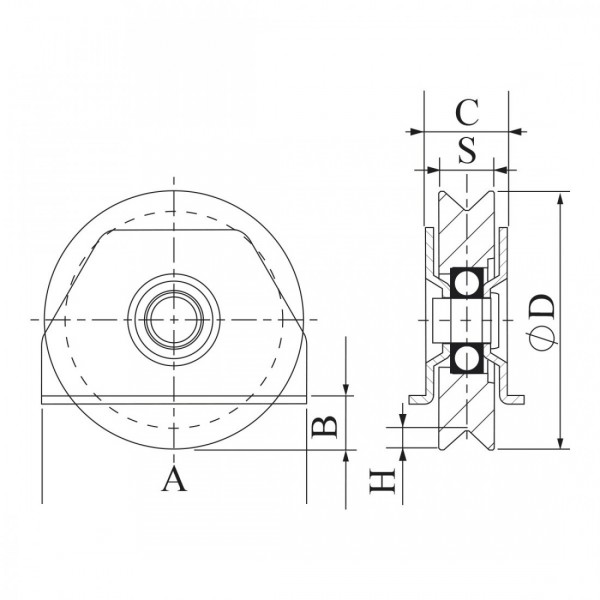 Croquis Sliding wheel nylon external plates Ø80 angular channel